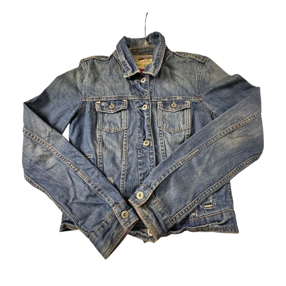 AEROPOSTALE Jean Jacket Women Y2K Juniors Medium Stretch Denim Blue Distressed